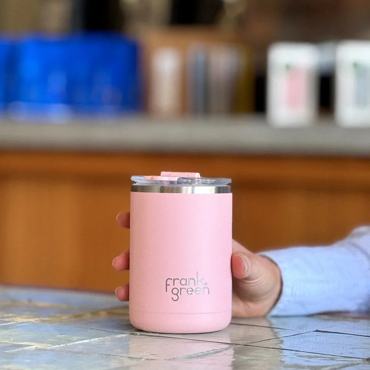 12oz Stainless Steel Ceramic Cup With Hinged Lid Blushed