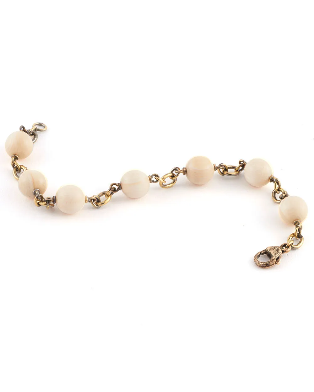 18k Yellow Gold Mammoth Ivory Bead Bracelet