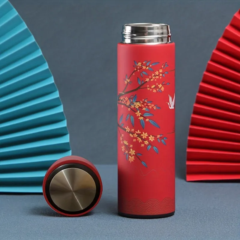 1pc 304 Stainless Steel Insulated Chinese Style Cup - Artistic Portable Tea Maker for Male Students - Unique Trendy Design for Coffee & Water