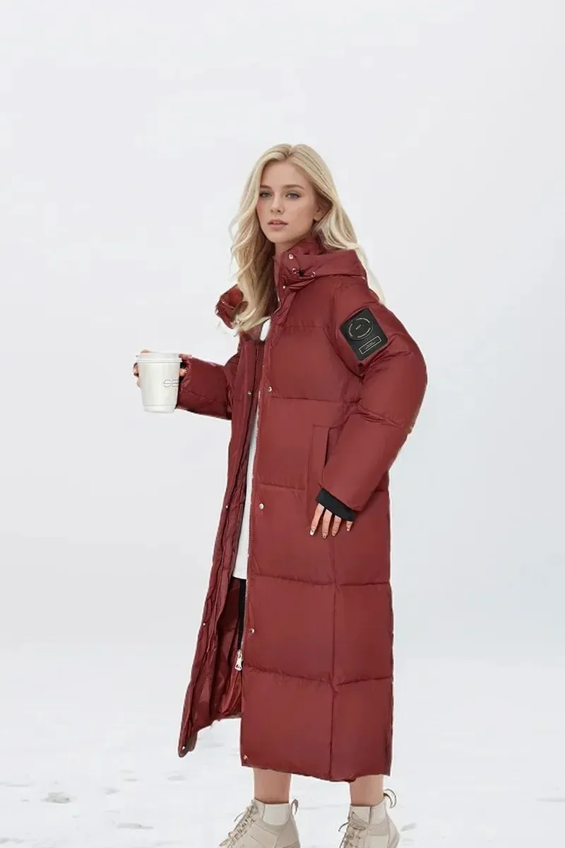 2024 neue Verdicken Schnee Parkas Mode Winddicht Glänzend Unten Baumwolle Mit Kapuze Frauen Jacke Winter Lose Lange Mantel Kleidung Damen