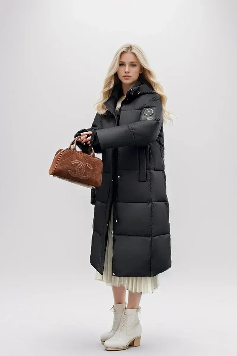 2024 neue Verdicken Schnee Parkas Mode Winddicht Glänzend Unten Baumwolle Mit Kapuze Frauen Jacke Winter Lose Lange Mantel Kleidung Damen