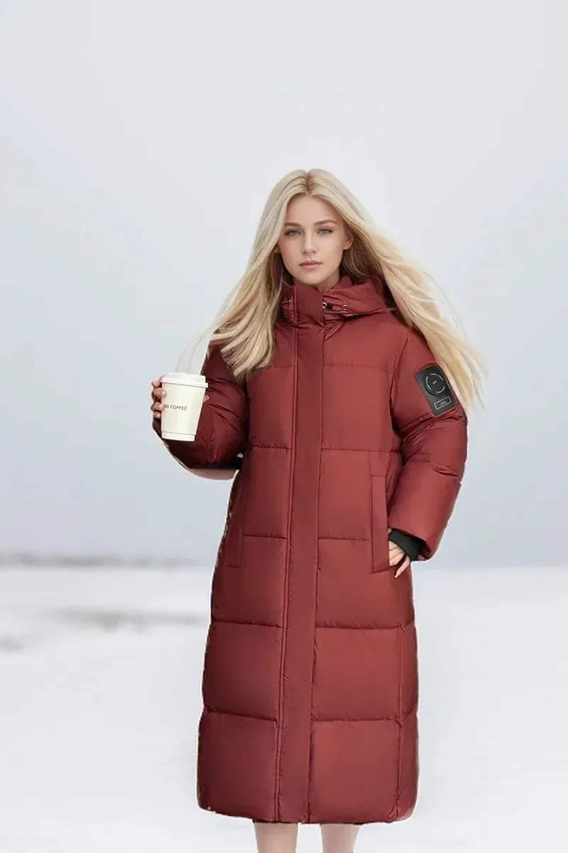 2024 neue Verdicken Schnee Parkas Mode Winddicht Glänzend Unten Baumwolle Mit Kapuze Frauen Jacke Winter Lose Lange Mantel Kleidung Damen