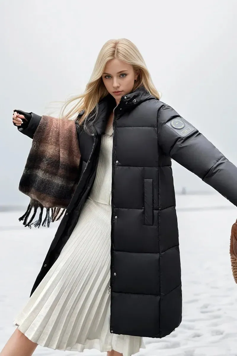 2024 neue Verdicken Schnee Parkas Mode Winddicht Glänzend Unten Baumwolle Mit Kapuze Frauen Jacke Winter Lose Lange Mantel Kleidung Damen