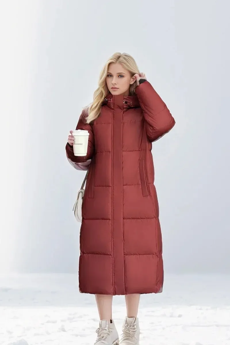 2024 neue Verdicken Schnee Parkas Mode Winddicht Glänzend Unten Baumwolle Mit Kapuze Frauen Jacke Winter Lose Lange Mantel Kleidung Damen