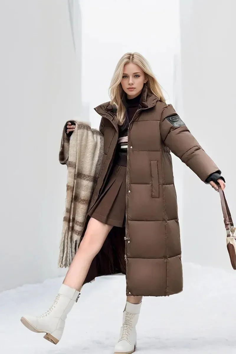 2024 neue Verdicken Schnee Parkas Mode Winddicht Glänzend Unten Baumwolle Mit Kapuze Frauen Jacke Winter Lose Lange Mantel Kleidung Damen