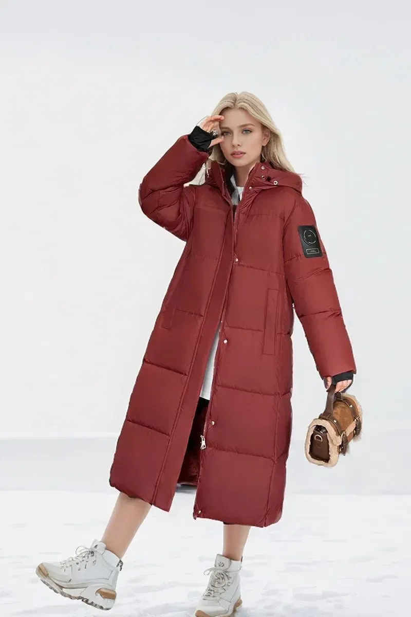 2024 neue Verdicken Schnee Parkas Mode Winddicht Glänzend Unten Baumwolle Mit Kapuze Frauen Jacke Winter Lose Lange Mantel Kleidung Damen