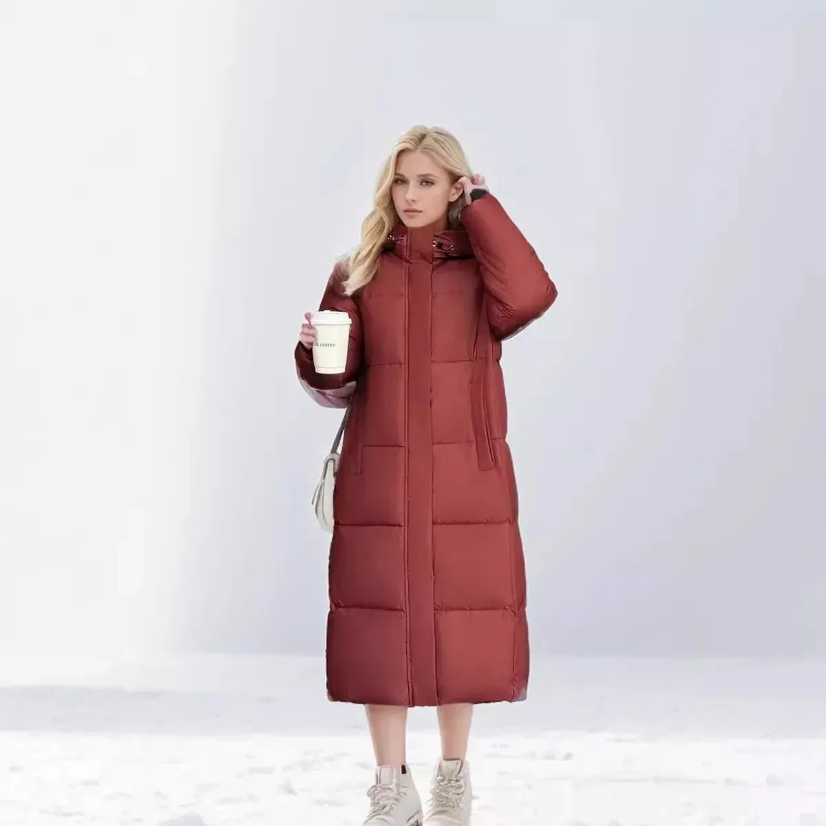 2024 neue Verdicken Schnee Parkas Mode Winddicht Glänzend Unten Baumwolle Mit Kapuze Frauen Jacke Winter Lose Lange Mantel Kleidung Damen