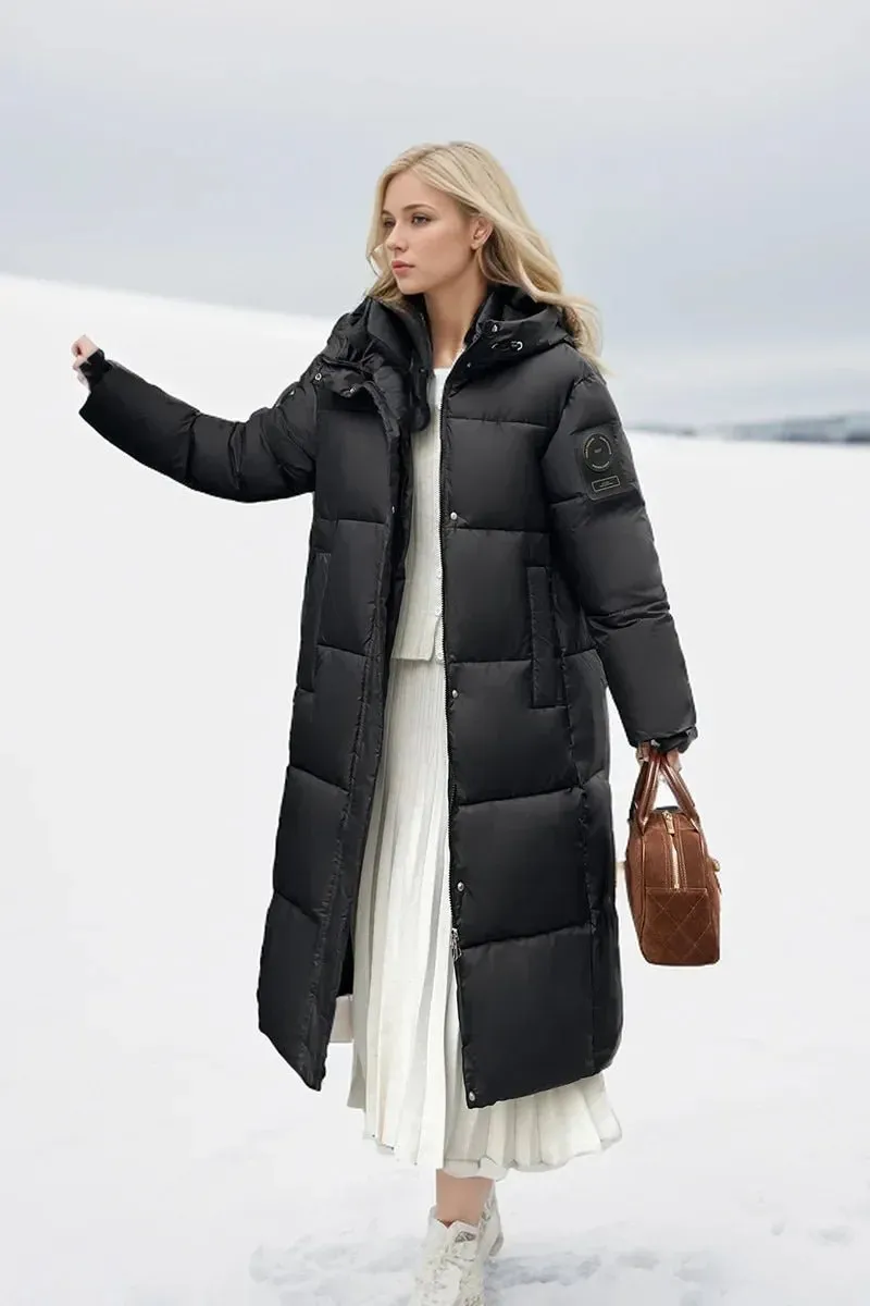 2024 neue Verdicken Schnee Parkas Mode Winddicht Glänzend Unten Baumwolle Mit Kapuze Frauen Jacke Winter Lose Lange Mantel Kleidung Damen