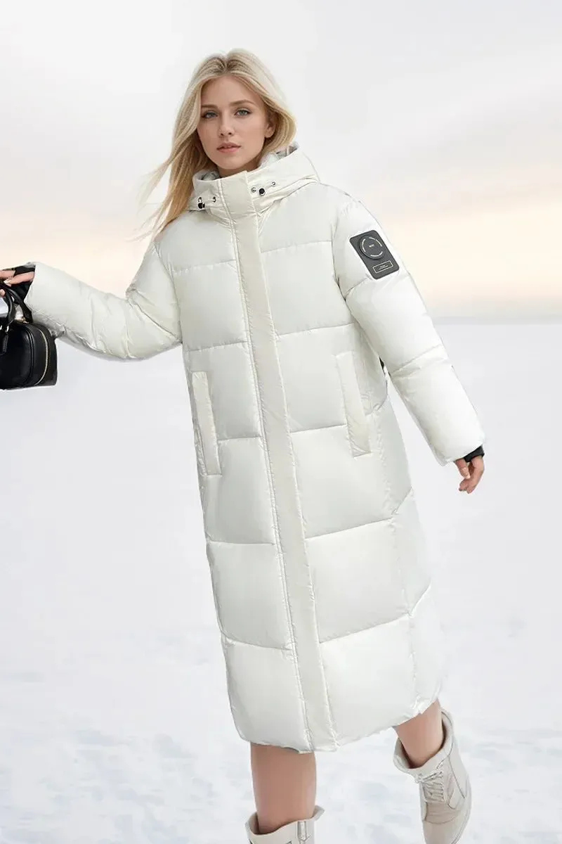2024 neue Verdicken Schnee Parkas Mode Winddicht Glänzend Unten Baumwolle Mit Kapuze Frauen Jacke Winter Lose Lange Mantel Kleidung Damen