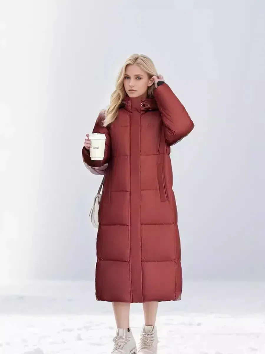 2024 neue Verdicken Schnee Parkas Mode Winddicht Glänzend Unten Baumwolle Mit Kapuze Frauen Jacke Winter Lose Lange Mantel Kleidung Damen