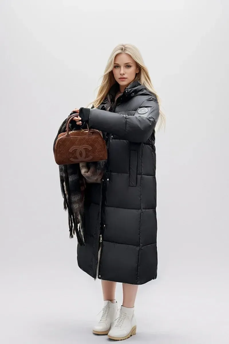 2024 neue Verdicken Schnee Parkas Mode Winddicht Glänzend Unten Baumwolle Mit Kapuze Frauen Jacke Winter Lose Lange Mantel Kleidung Damen