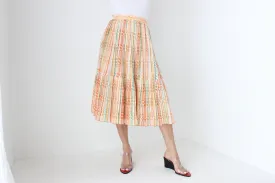 80s Pastel Checked Print Pleated High Waist Skirt