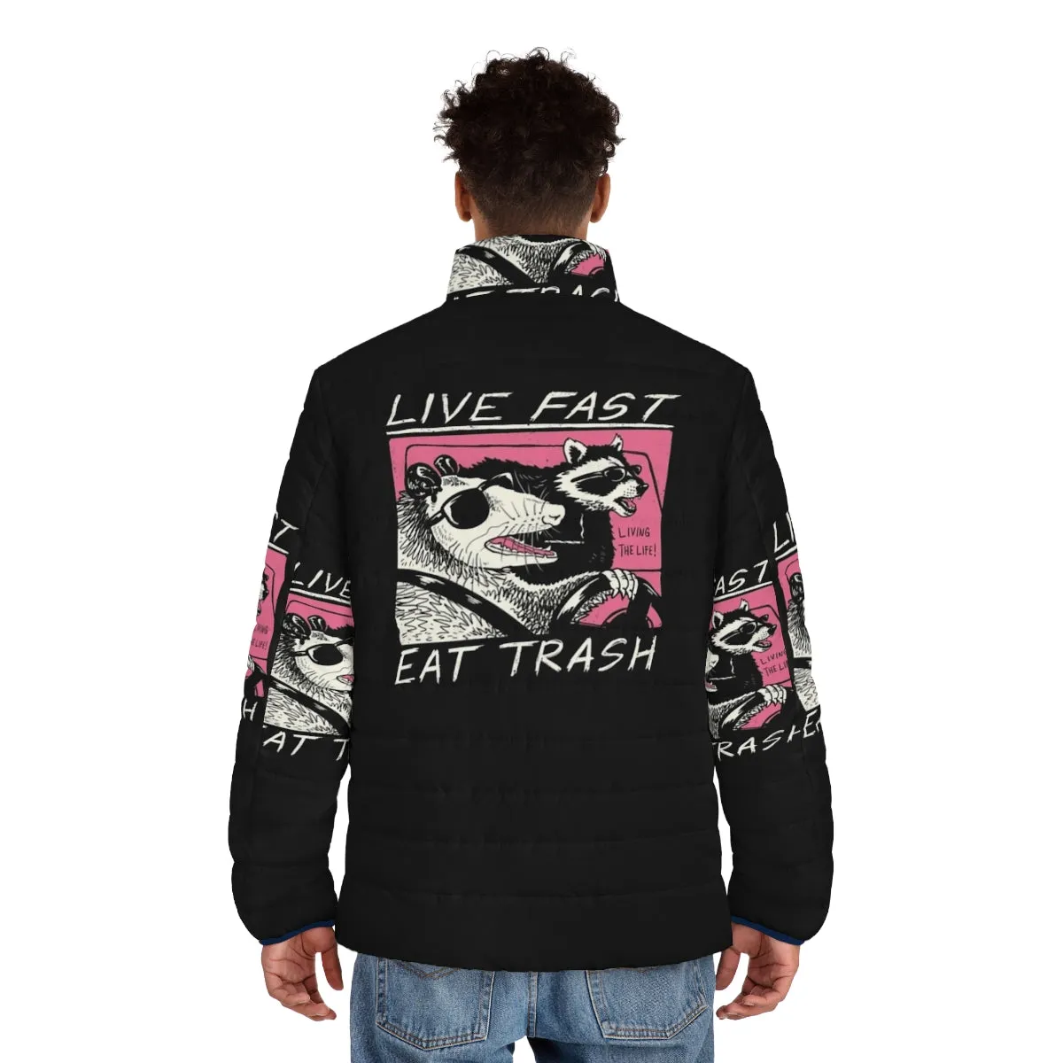 80s Retro Live Fast Eat Trash Puffer Jacket