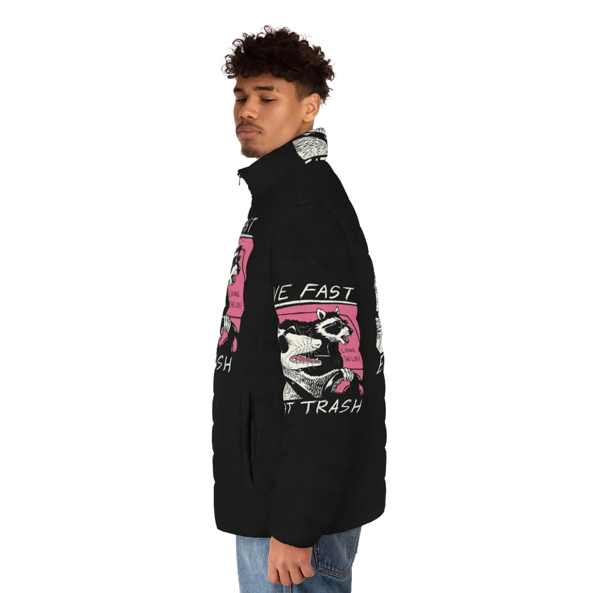 80s Retro Live Fast Eat Trash Puffer Jacket