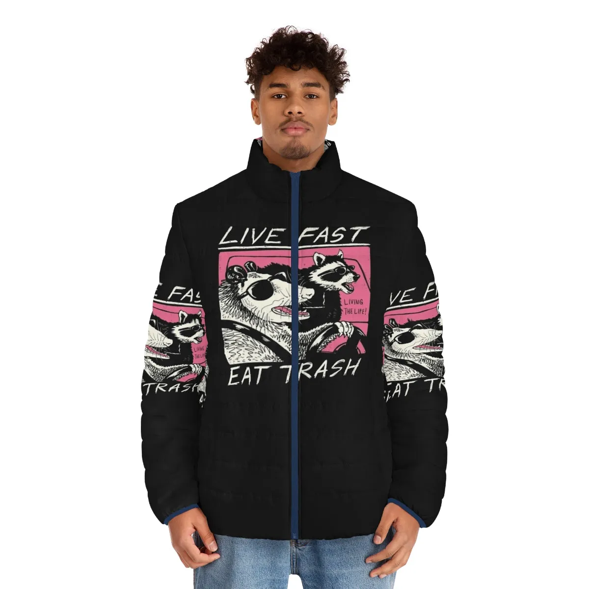 80s Retro Live Fast Eat Trash Puffer Jacket