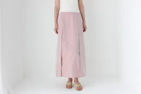 90s Pastel Pink Iridescent Taffeta A-Line Midi Skirt