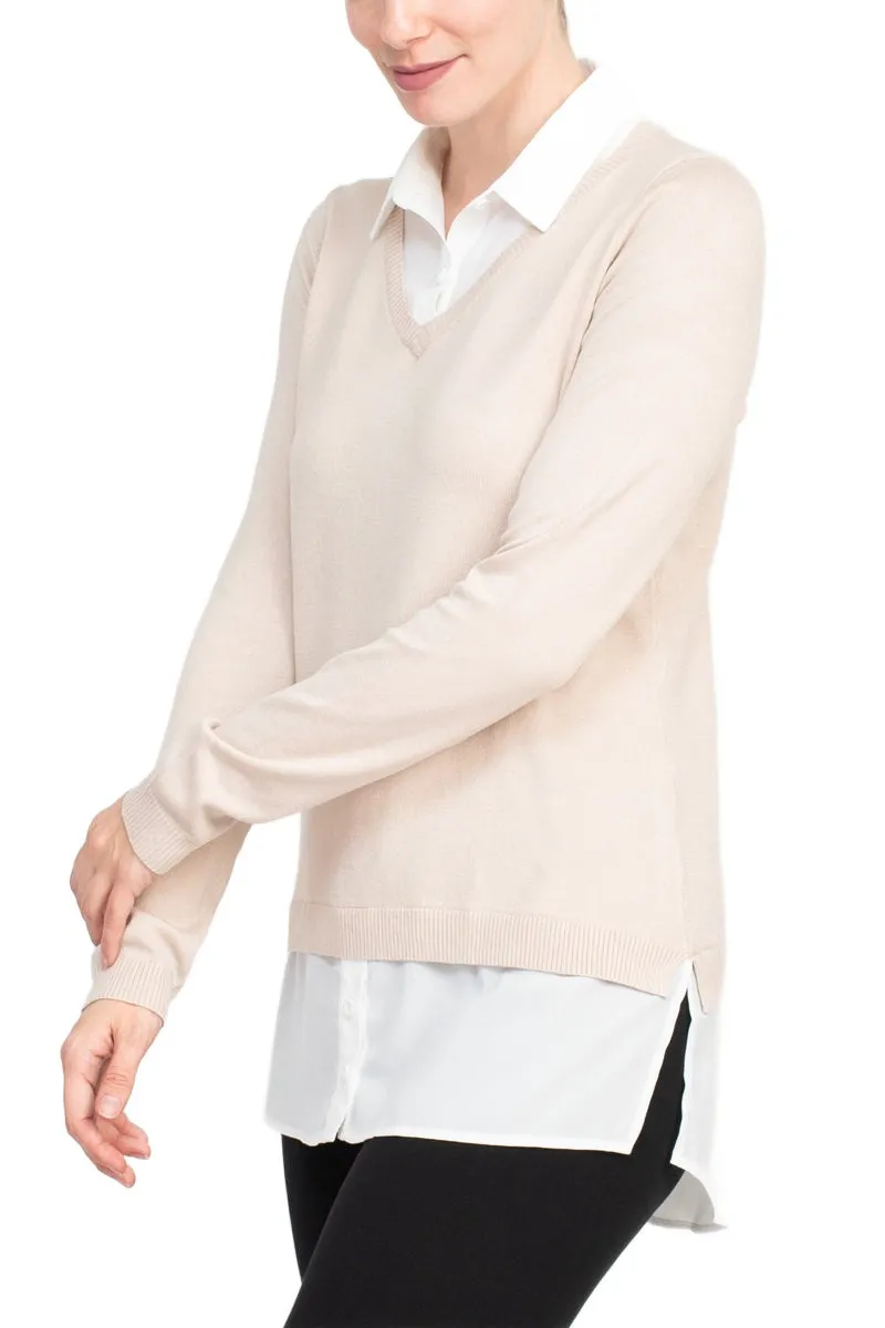 Adrianna Papell shell V-neck sheath layered twofer sweater by Curated Brands