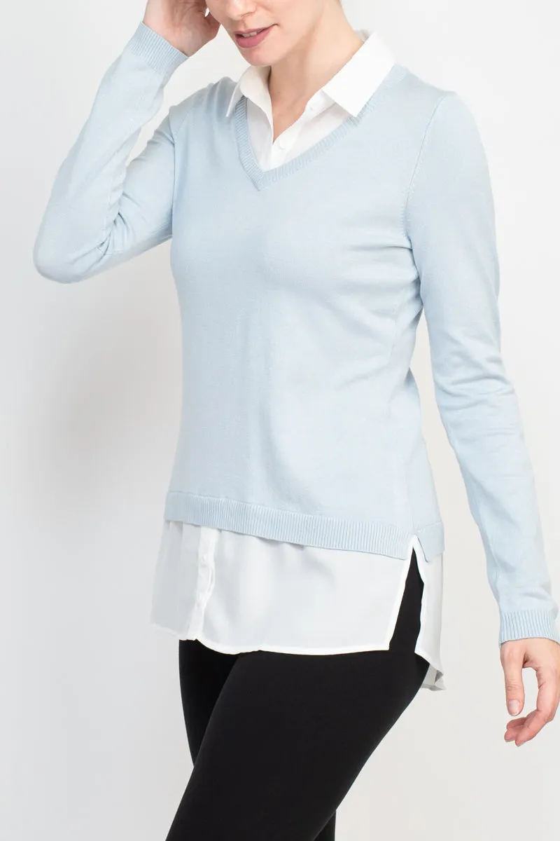 Adrianna Papell shell V-neck sheath layered twofer sweater by Curated Brands