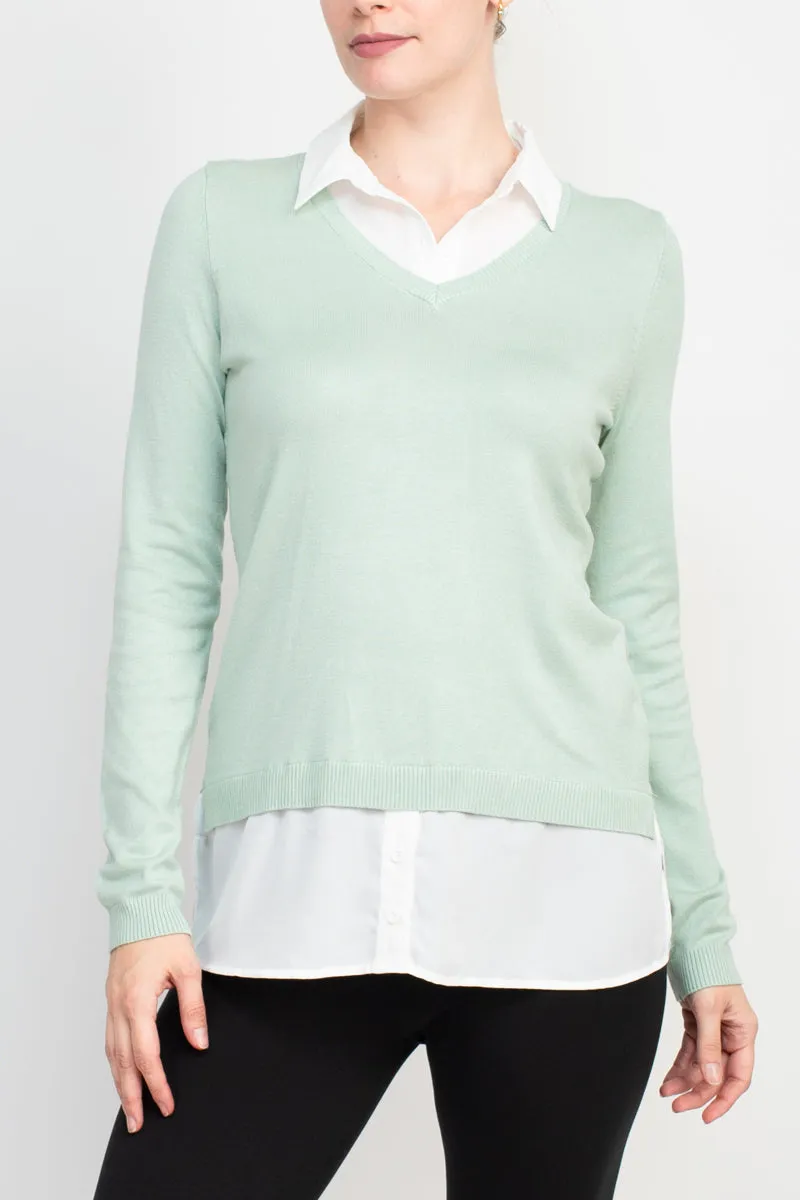 Adrianna Papell shell V-neck sheath layered twofer sweater by Curated Brands