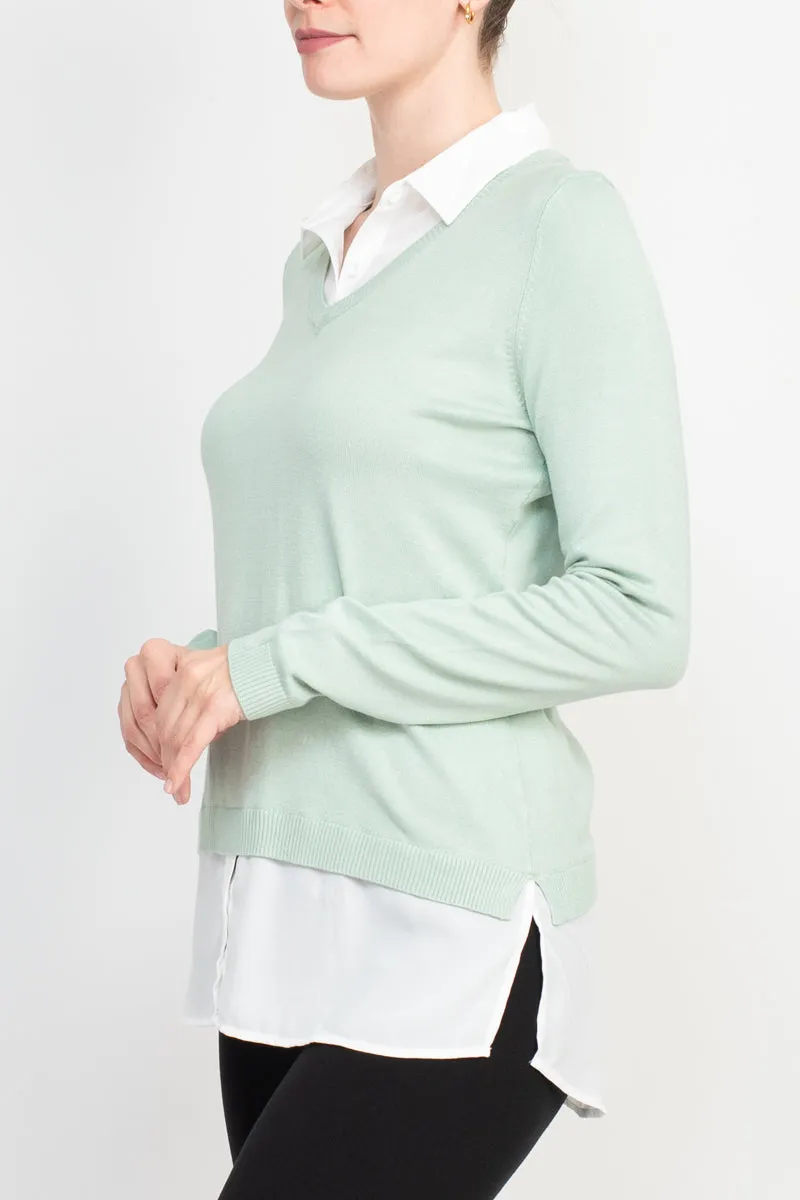 Adrianna Papell shell V-neck sheath layered twofer sweater by Curated Brands