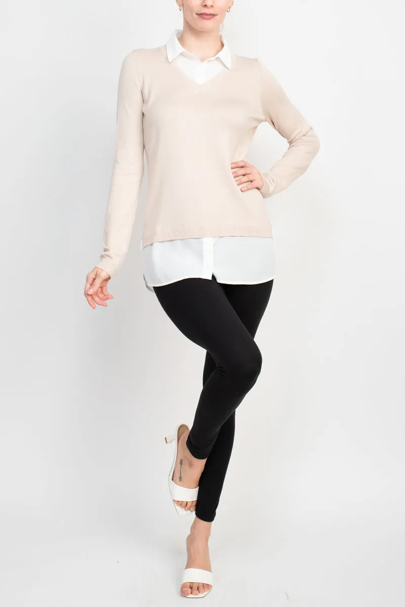 Adrianna Papell shell V-neck sheath layered twofer sweater by Curated Brands