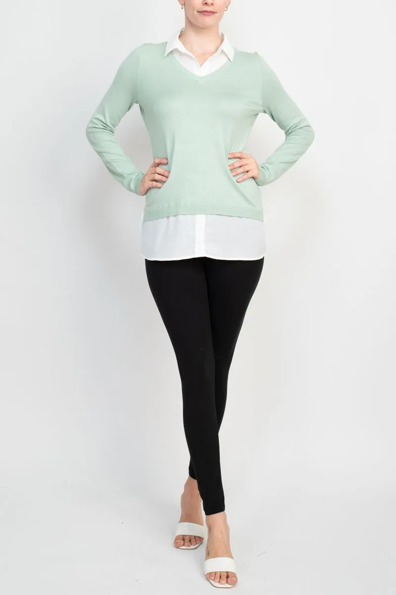 Adrianna Papell shell V-neck sheath layered twofer sweater by Curated Brands