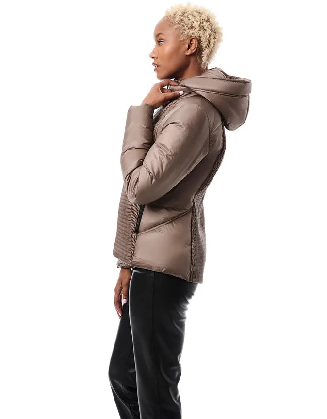 All Over Texture Short Puffer Jacket Liquid Metal