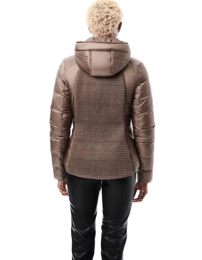All Over Texture Short Puffer Jacket Liquid Metal
