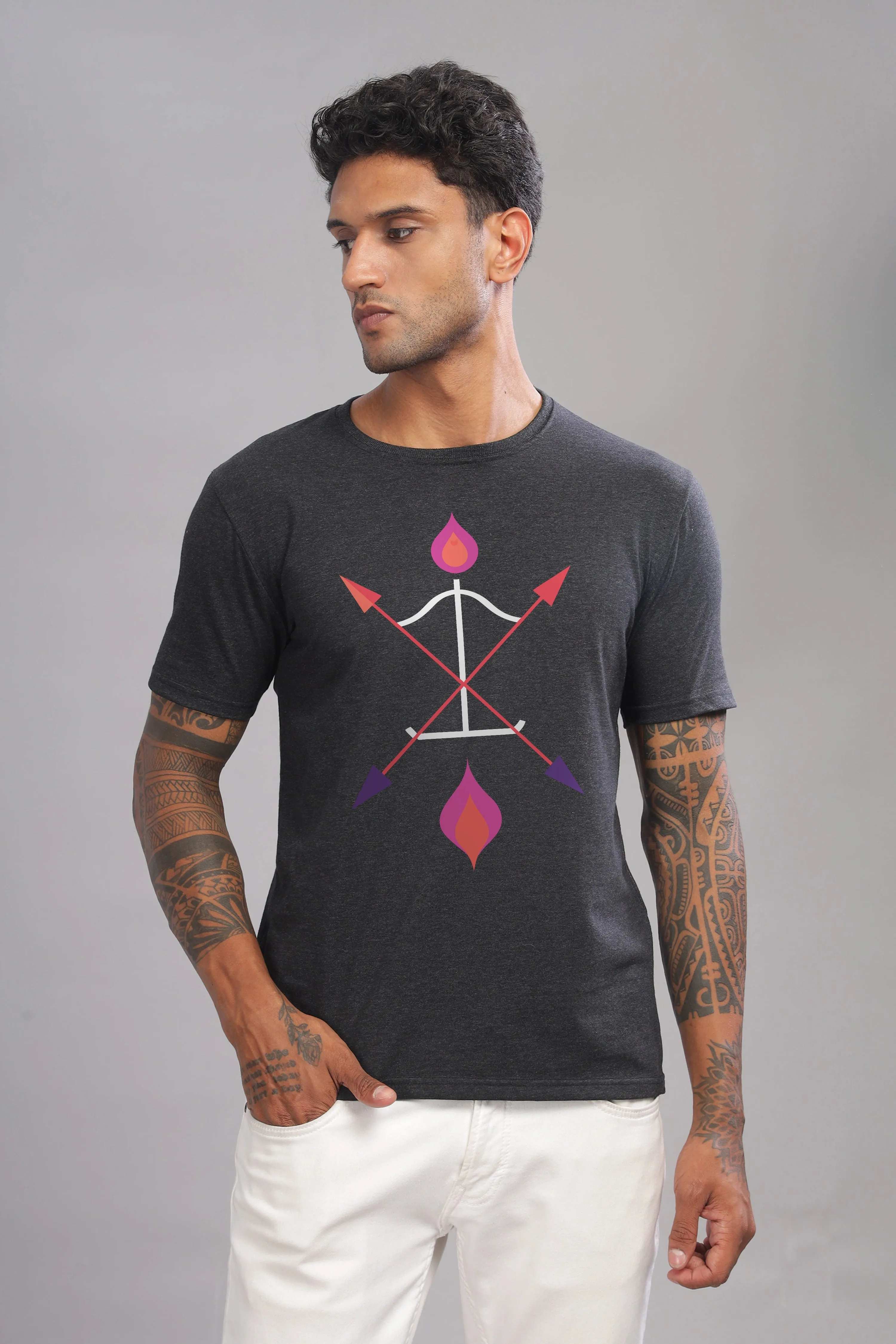 Arch and Aim - Eco Blend Cotton Charcoal Crewneck Half Sleeve Unisex T-shirt