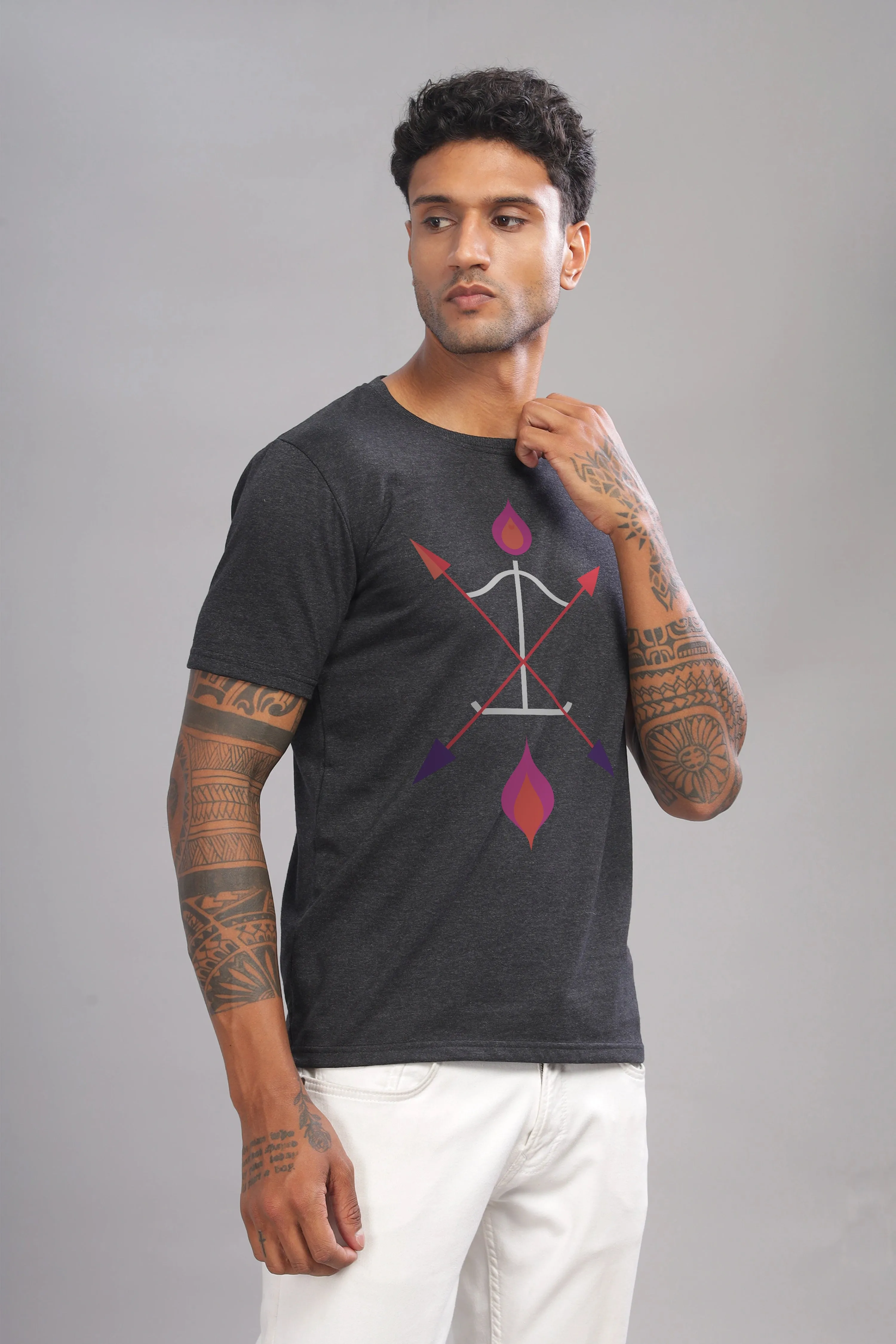 Arch and Aim - Eco Blend Cotton Charcoal Crewneck Half Sleeve Unisex T-shirt