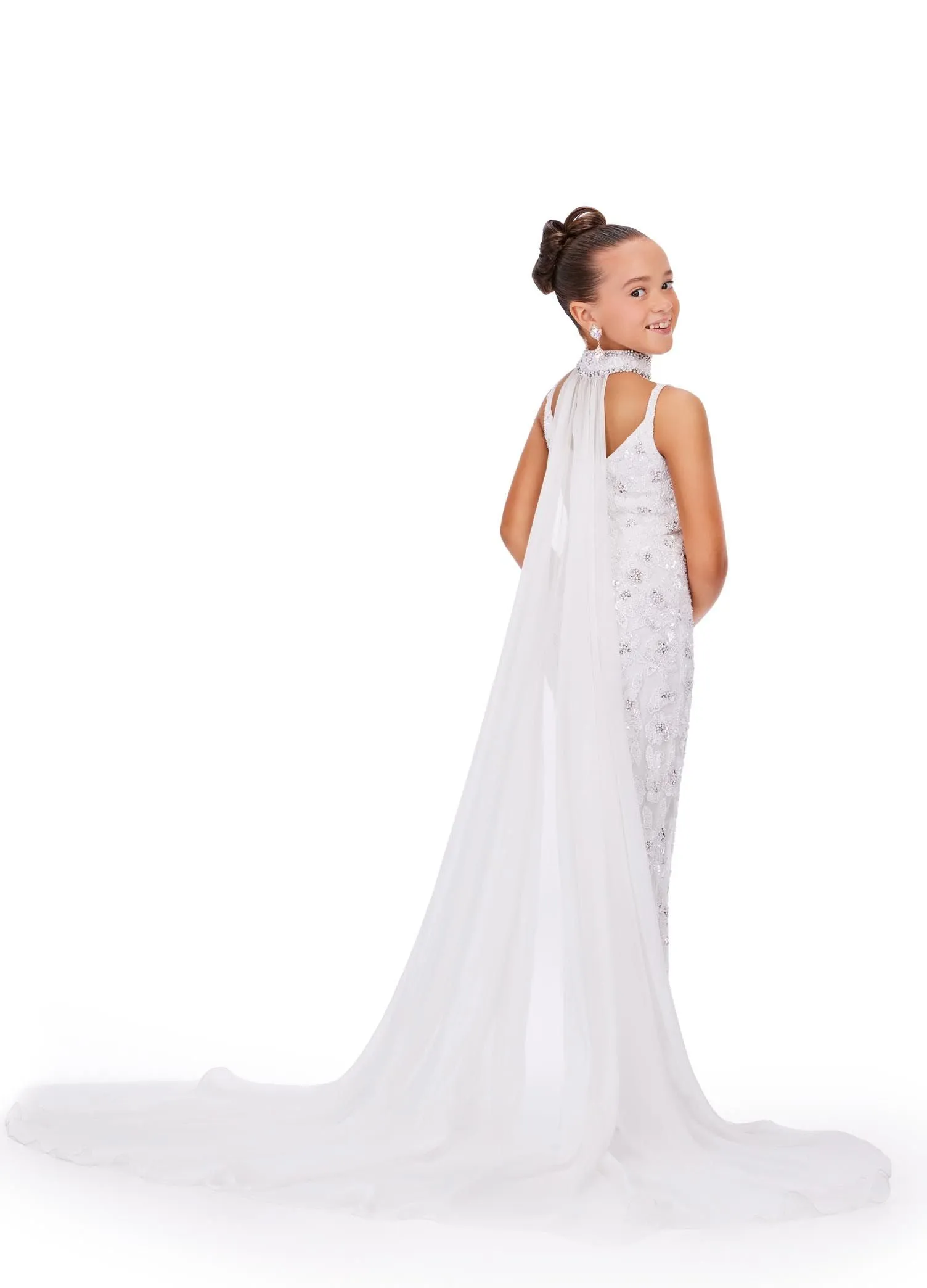 Ashley Lauren Kids 8190 Fully Beaded With Beaded Choker And Chiffon Cape Jumpsuit