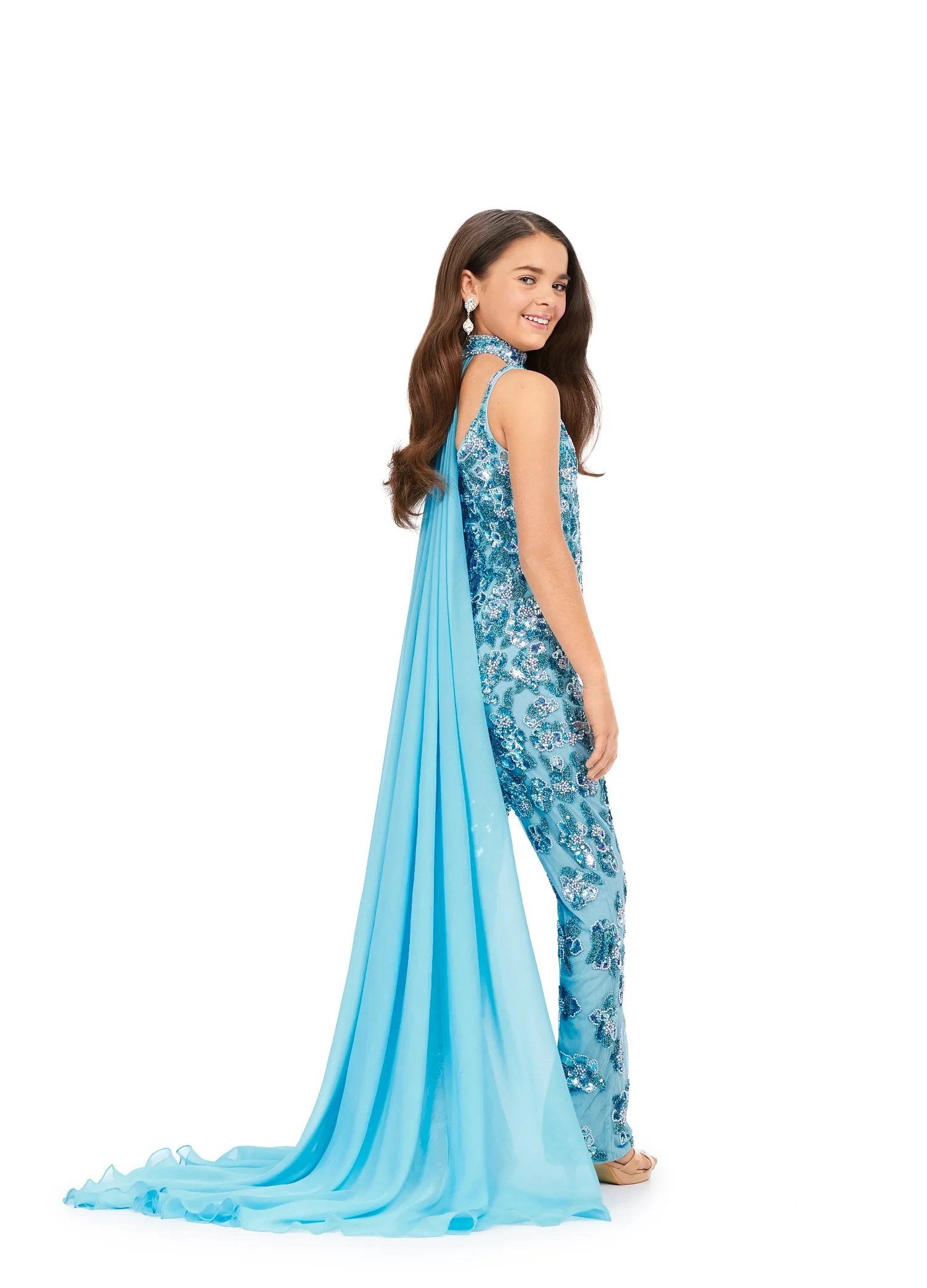Ashley Lauren Kids 8190 Fully Beaded With Beaded Choker And Chiffon Cape Jumpsuit