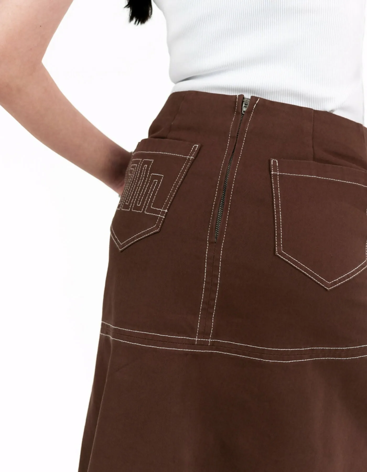 Asymmetric brown denim skirt