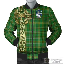 Auchmuty Irish Clan Tartan Bomber Jacket with Coat of Arms Celtic Tree of Life Style