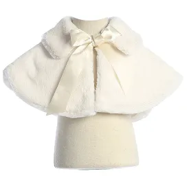 Baby Girls Ivory Fluffy Faux Ribbon Closure Cape 9-24M