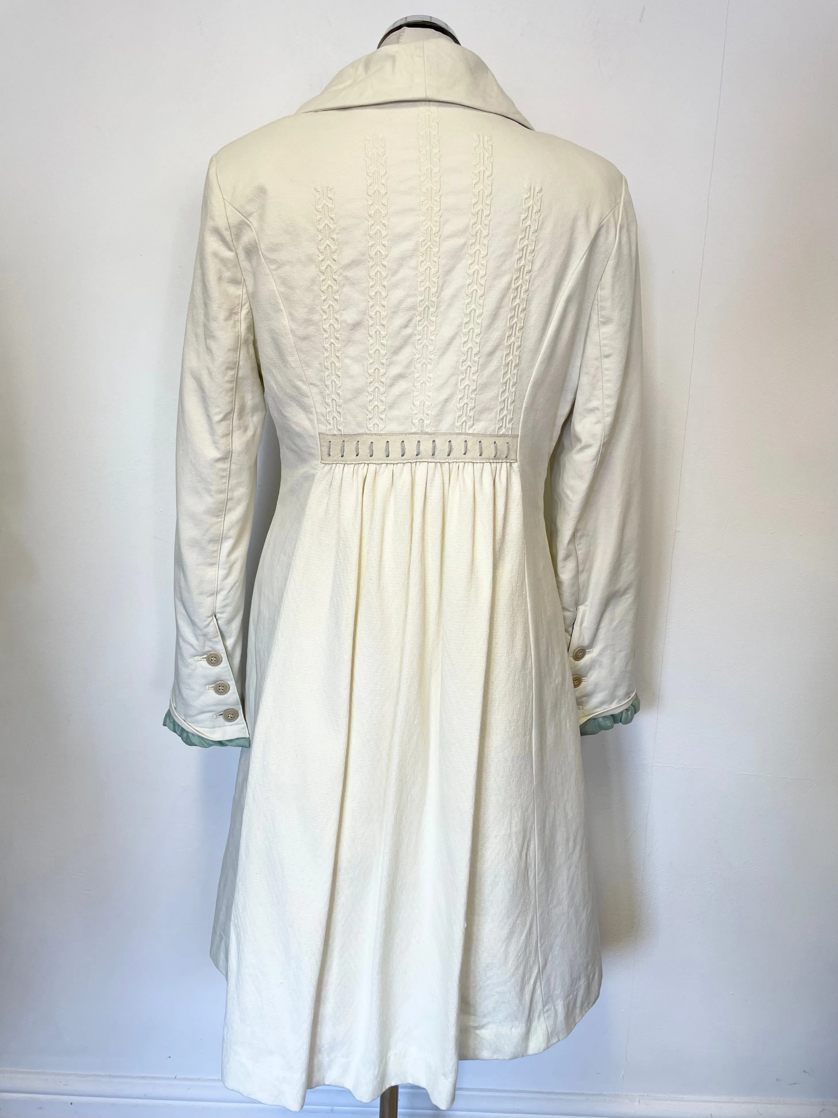 BALTIC BY NOA NOA IVORY & GREEN TRIM QUILTED PADDED LINING KNEE LENGTH  COAT SIZE S