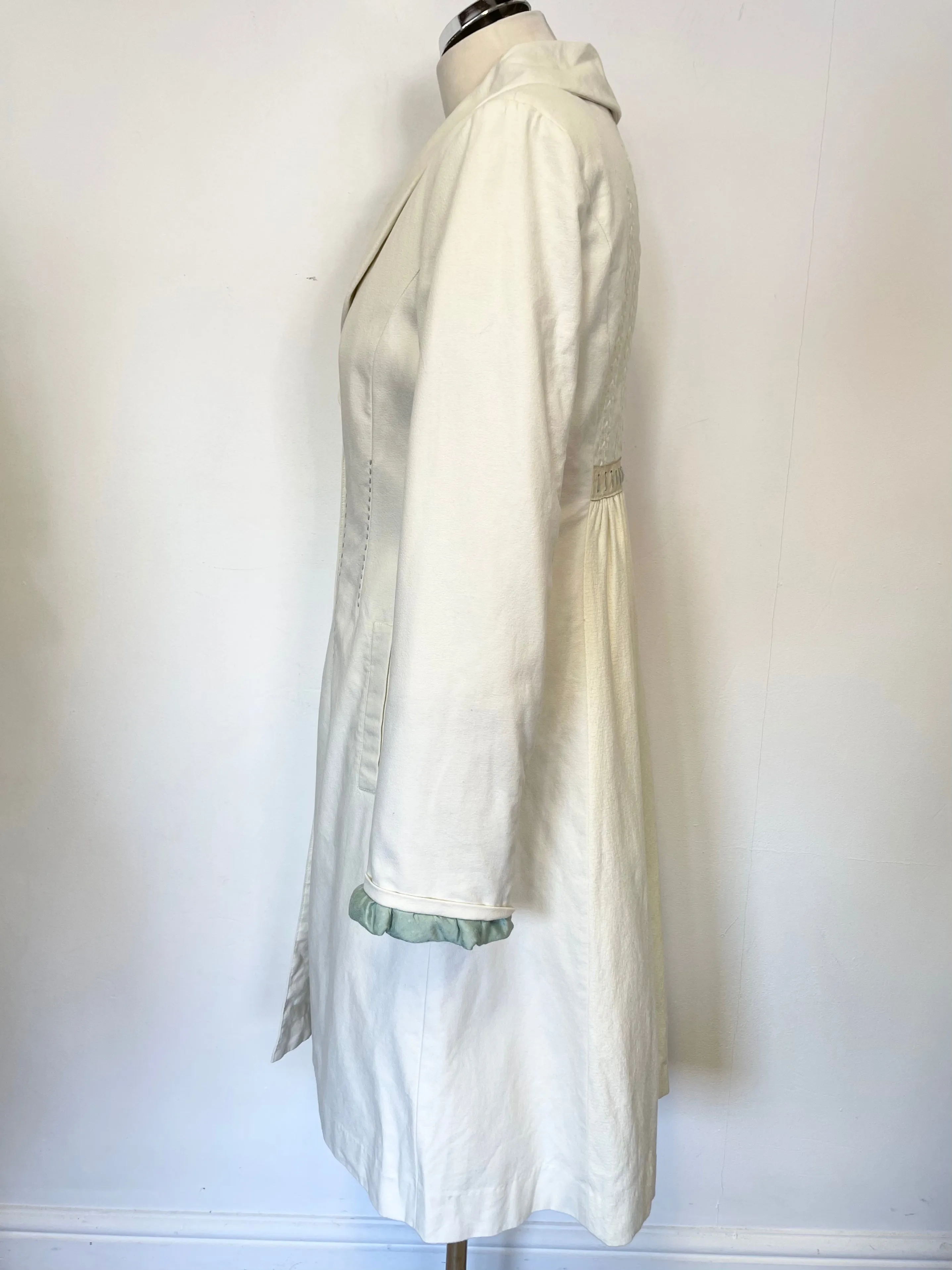 BALTIC BY NOA NOA IVORY & GREEN TRIM QUILTED PADDED LINING KNEE LENGTH  COAT SIZE S