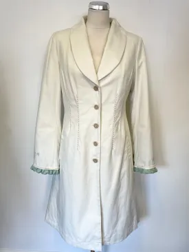 BALTIC BY NOA NOA IVORY & GREEN TRIM QUILTED PADDED LINING KNEE LENGTH  COAT SIZE S