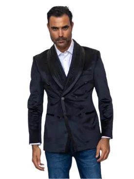 Black Double Breasted Men's Fashion Design Shawl Lapel Velvet Blazer