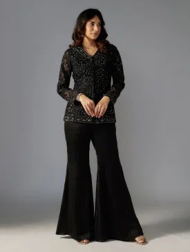 Black Hand Emboridered Net Sharara Set
