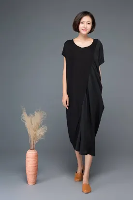 Black linen dress, linen dress, black dress, linen dresses for women, pocket dress, midi dress, summer dress, pluse size dress C1148