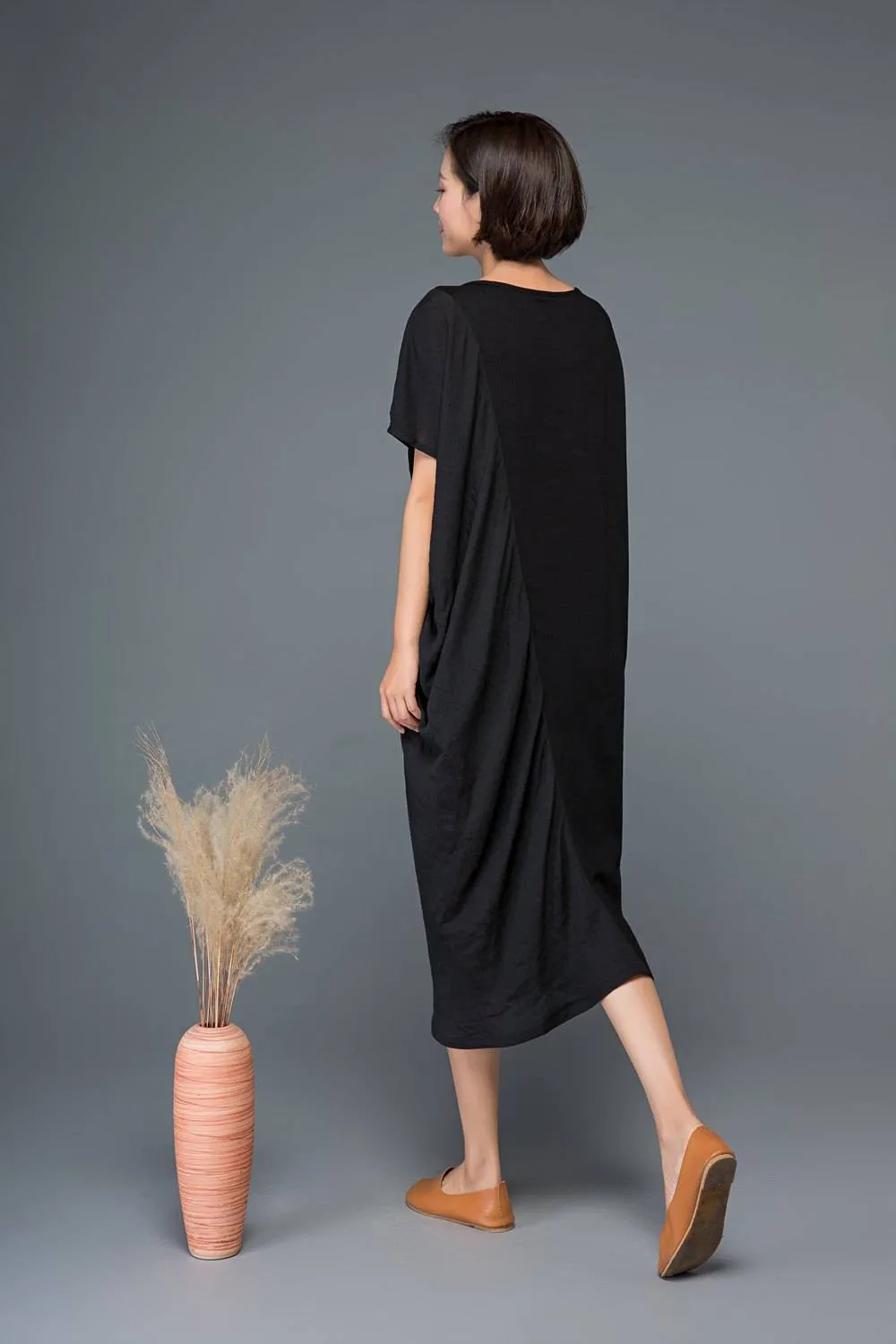 Black linen dress, linen dress, black dress, linen dresses for women, pocket dress, midi dress, summer dress, pluse size dress C1148