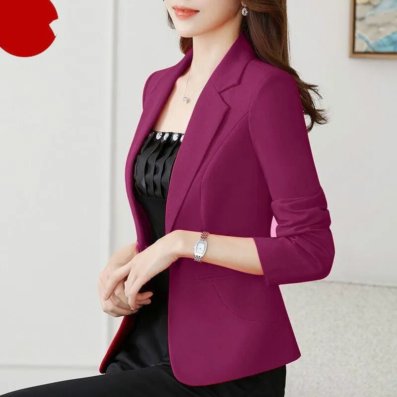 Blazer Casual de Cor Sólida Aberto na Frente – Self