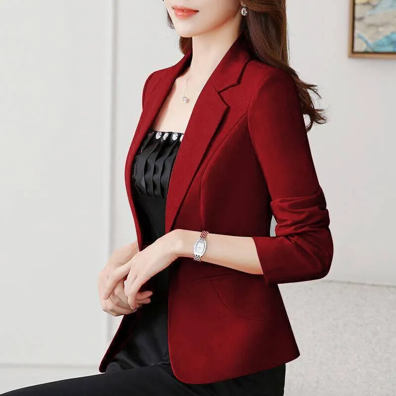 Blazer Casual de Cor Sólida Aberto na Frente – Self
