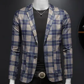 Blue Plaid Polyester Blazer