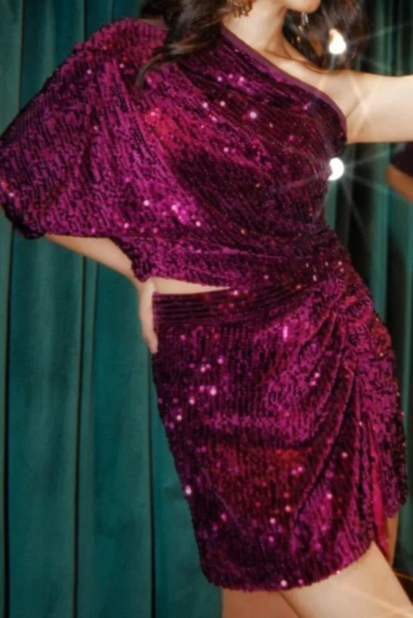 Burgundy Sequin One Shoulder Top