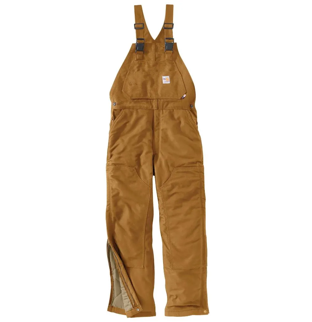 Carhartt, Bib, SKU 101626, FR Cotton, 13oz, Insulated, navy, brown
