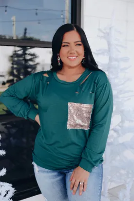 Chiara Cut Out Sequin Pocket Top- Green