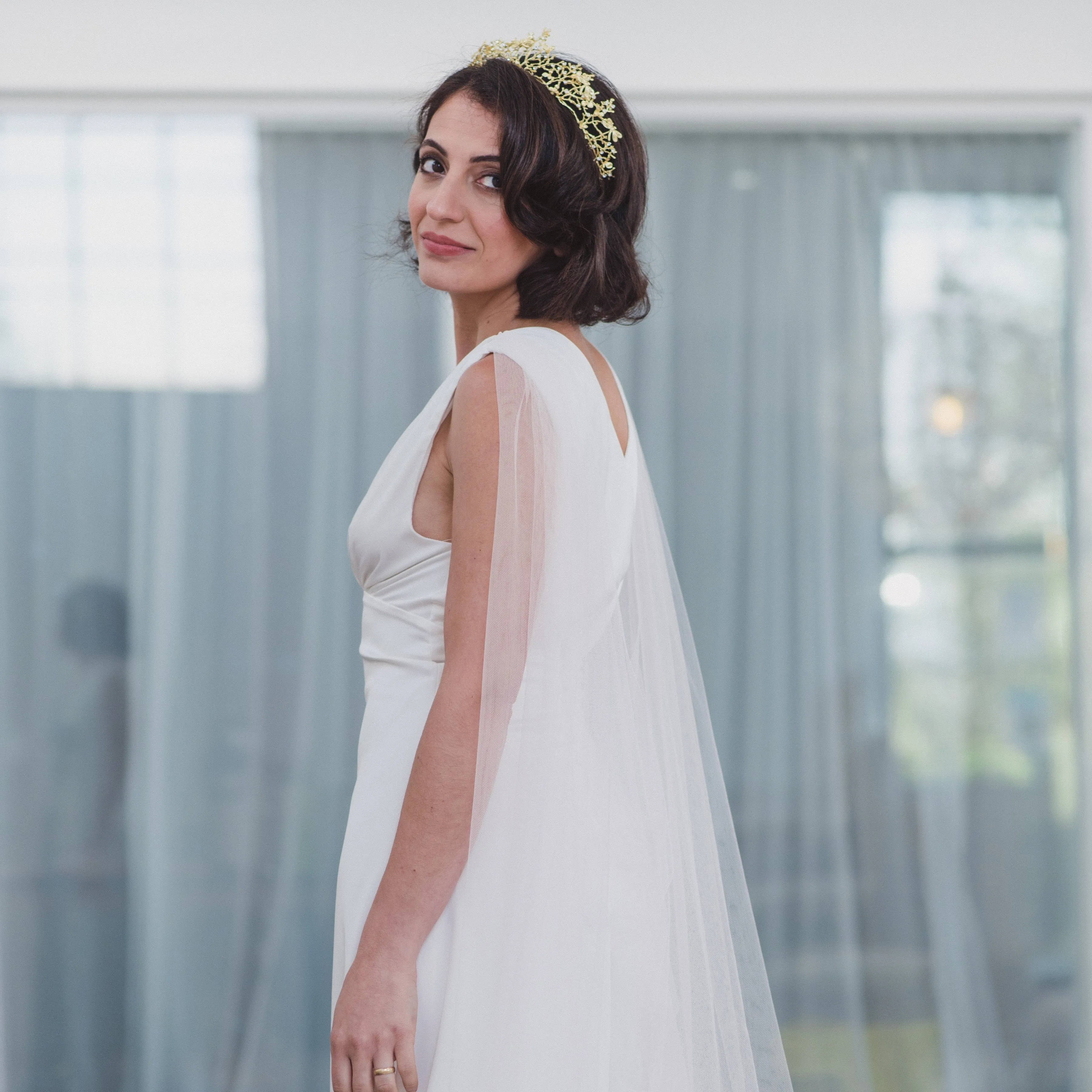 DOVE | Soft tulle draped bridal cape