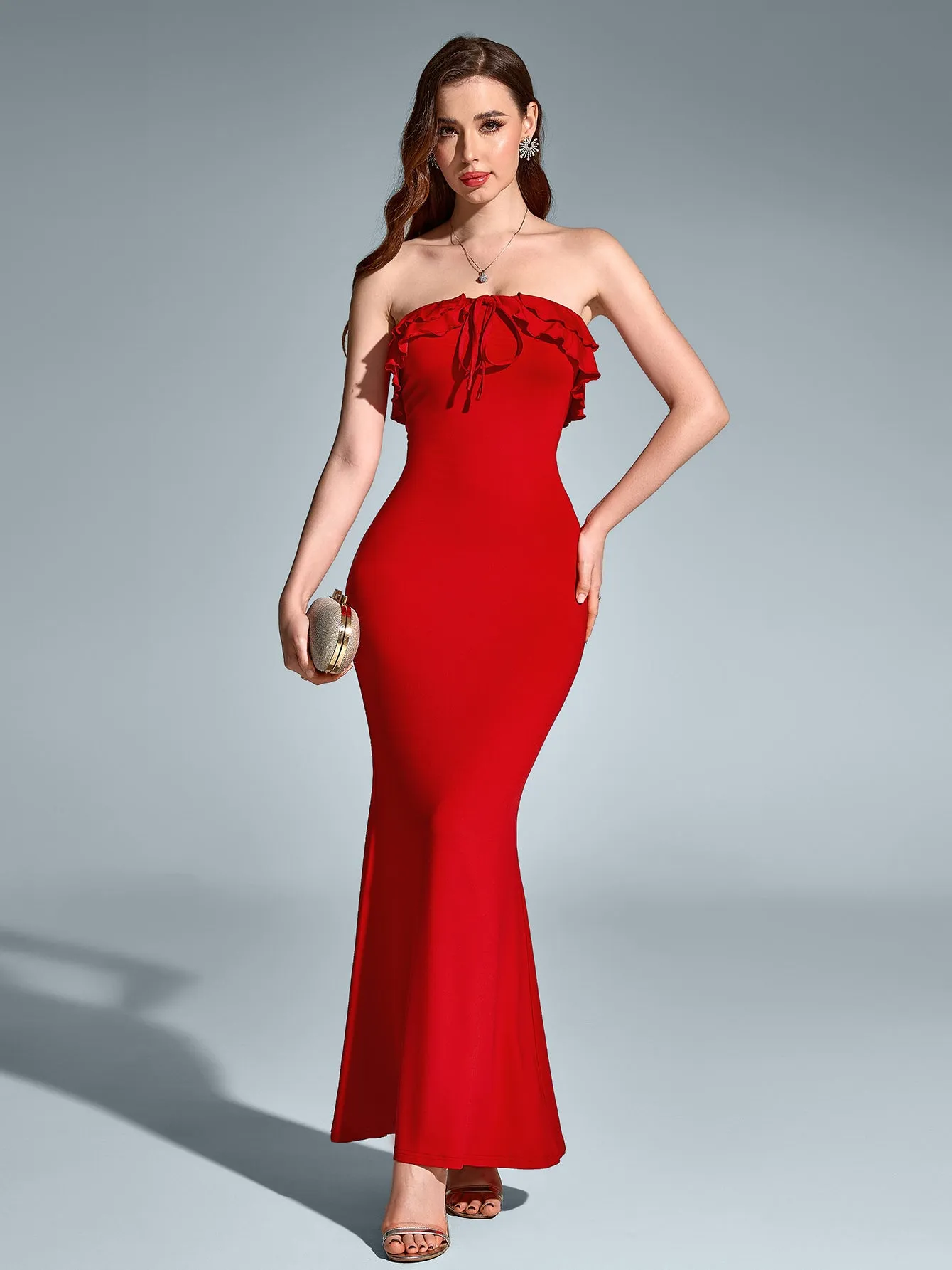 Embellished Trim Tie Front Mermaid Tube Dress